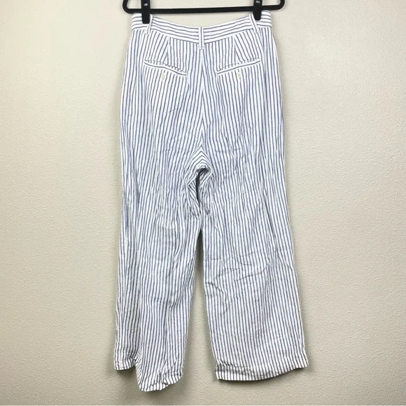 Madewell Women's 8 The Harlow Wide-Leg Pant in 100% Linen Bluestone Stripe White - Picture 10 of 16